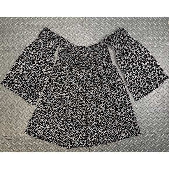 Lulus Picking Daisies Flower print Off-the-Shoulder mini black dress 100%rayon L - Picture 4 of 12